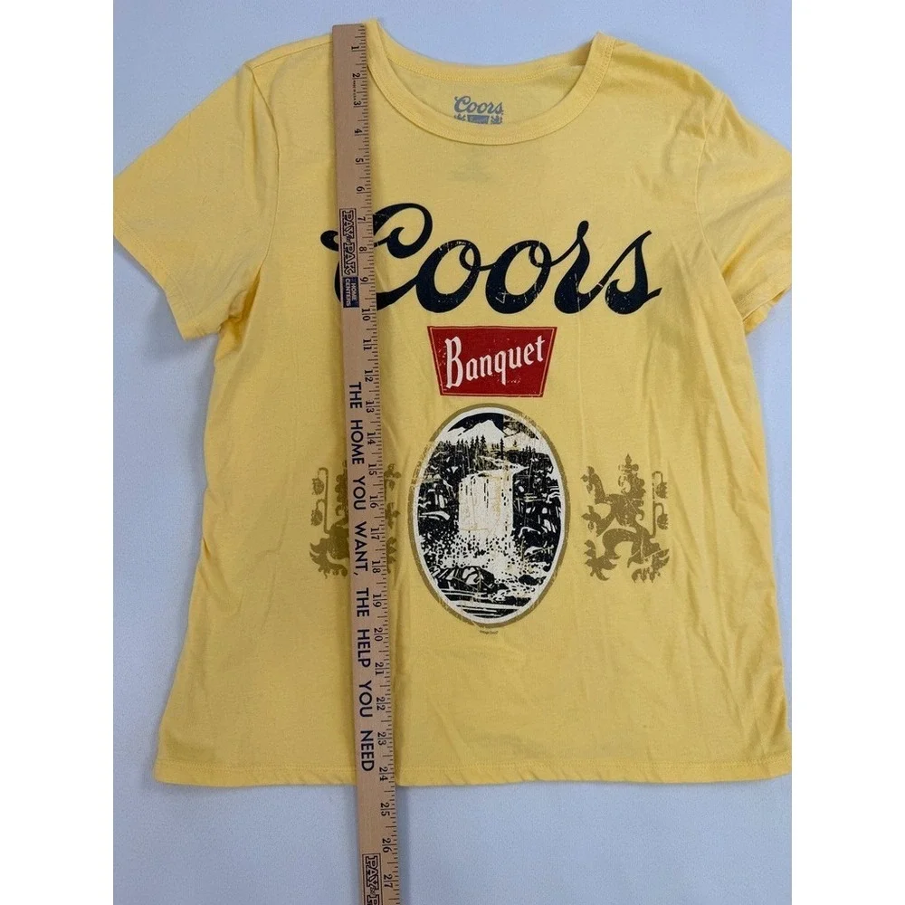 Coors Banquet Shirt Womens Medium Yellow Crew Neck Short Sleeve Graphic Beer